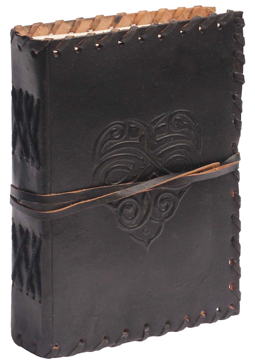 Buy in Bulk Wholesale Handcrafted Leather Journal with Handmade Paper - 7” Black Diary with Embossing - Rustic-Look Notebooks/Sketchbooks/Gifts from India