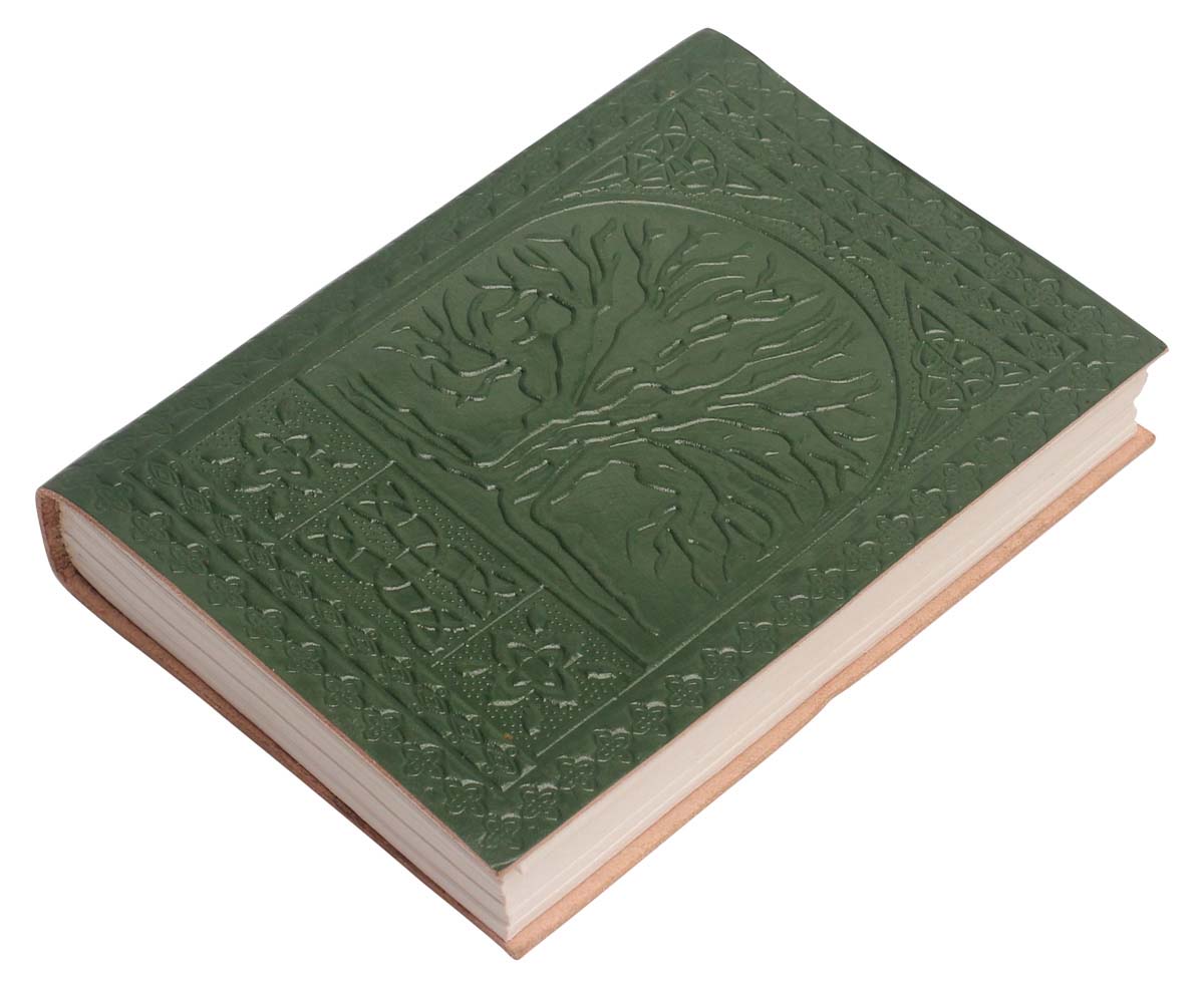 Buy in Bulk Wholesale Leather Journal with Handmade Paper - Handcrafted 8” Dark-Green Diary with Embossing - Rustic-Look Notebooks/Sketchbooks/Gifts from India