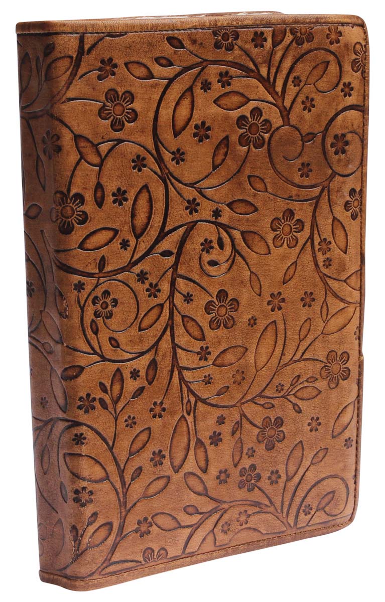 Buy in Bulk Wholesale Leather Journal with Floral Motif Embossing Handcrafted in Tan-Brown - 9” Diary with Handmade Papers - Rustic-Look Sketchbooks/Gifts from India