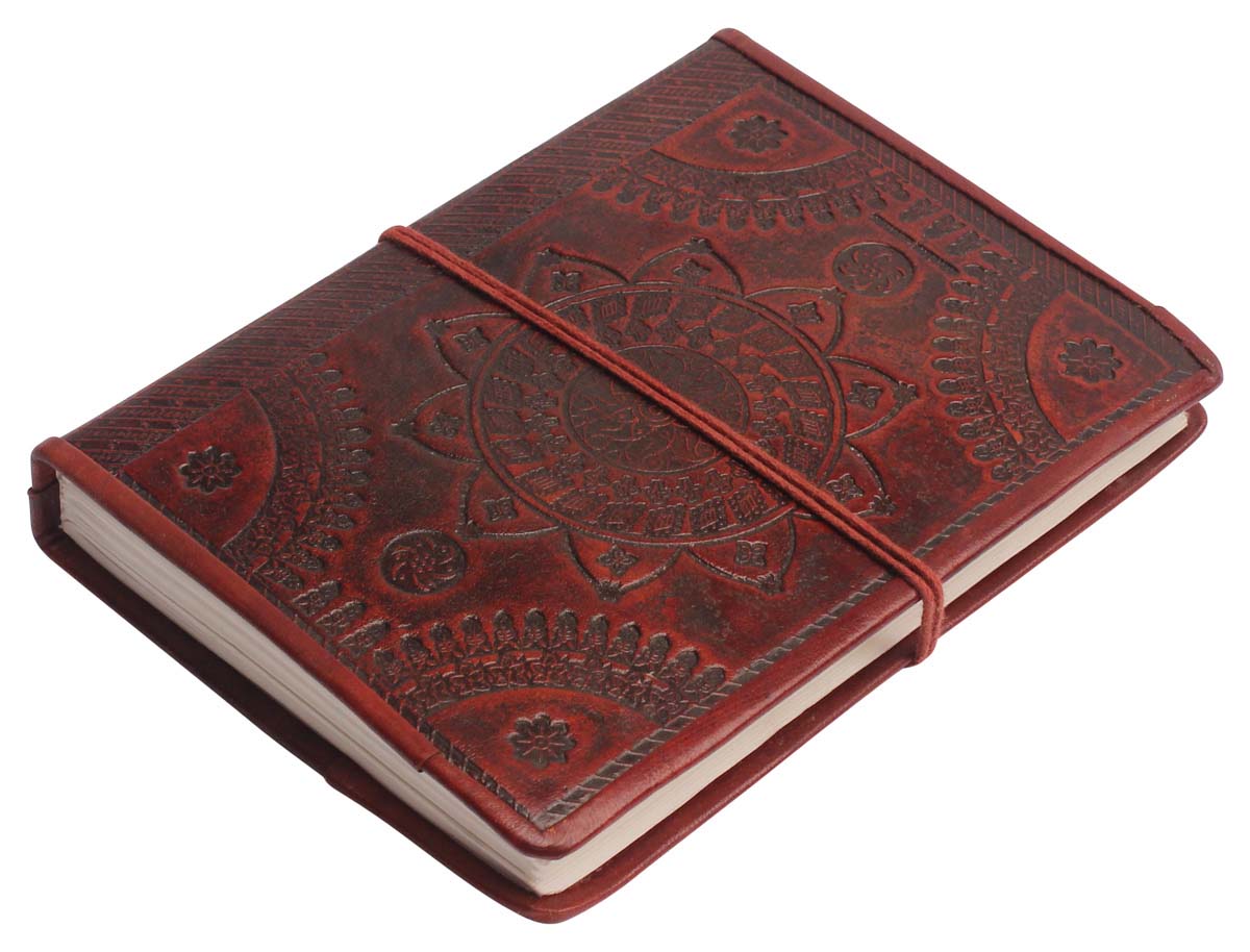 Buy in Bulk Wholesale Maroon Leather Journal with Ethnic-Look Motif Embossing - Handcrafted 7” Diary with Handmade Papers - Rustic-Look Sketchbooks/Gifts from India