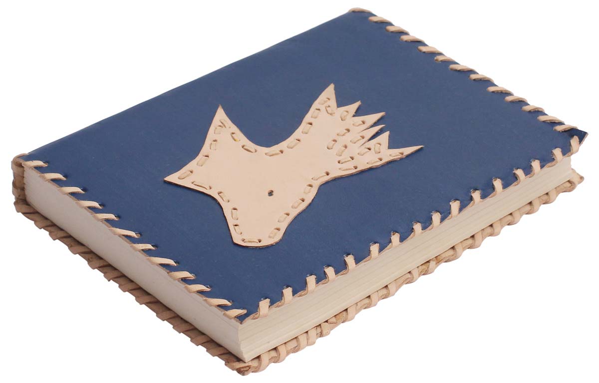 Buy in Bulk Wholesale Blue Leather Journal with Hand-Stitches & Patch-Work - Handcrafted 7” Diary with Handmade Papers - Rustic-Look Sketchbooks/Gifts from India