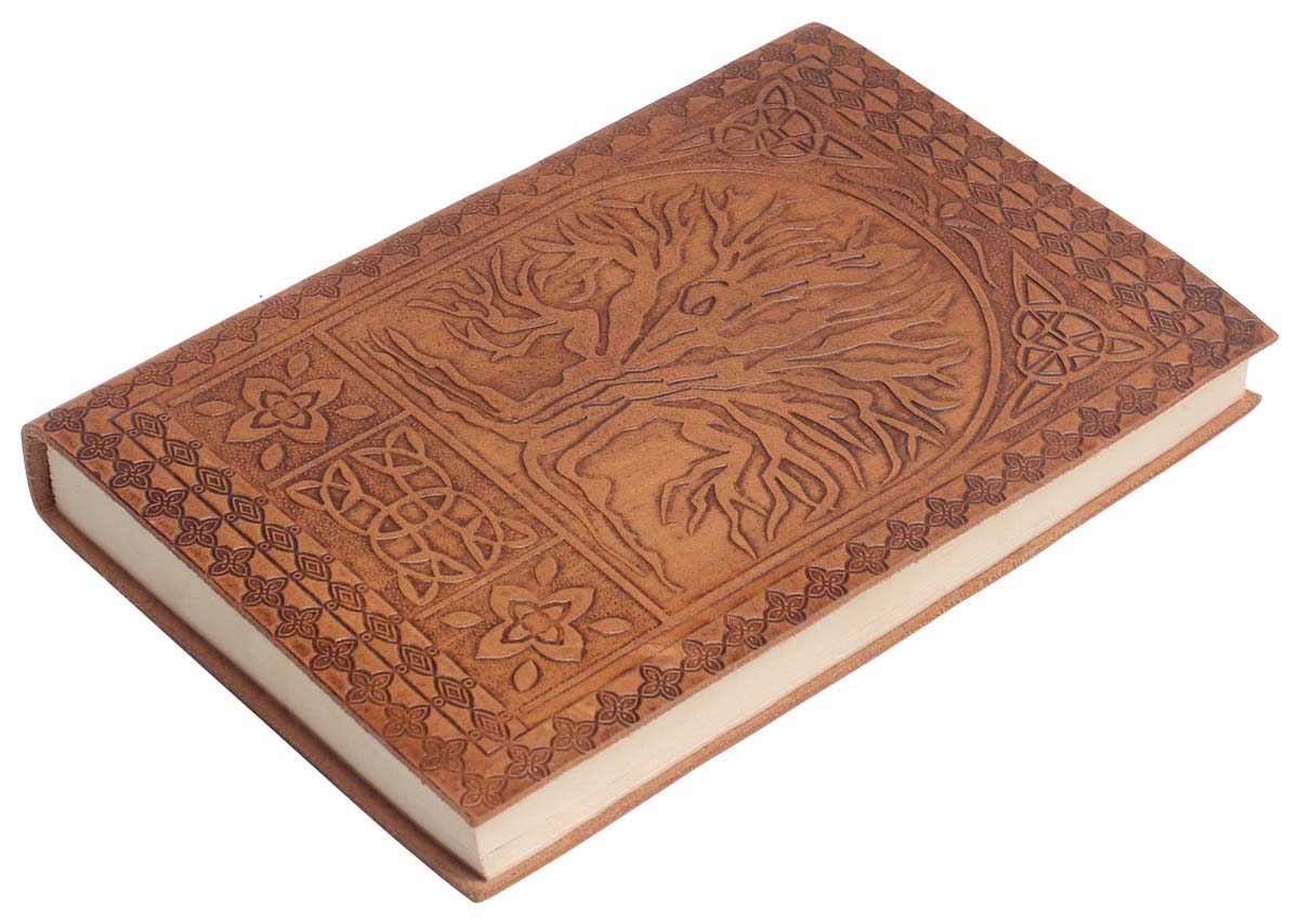 Wholesale Tan-Brown Writing Blank Journal/Diary - Bulk Buy Online Genuine Leather Cover and Handmade Paper Sketchbook/Travel Diary - Unique 9 Inch Tree Embossing Notebook/Travel Journal from India