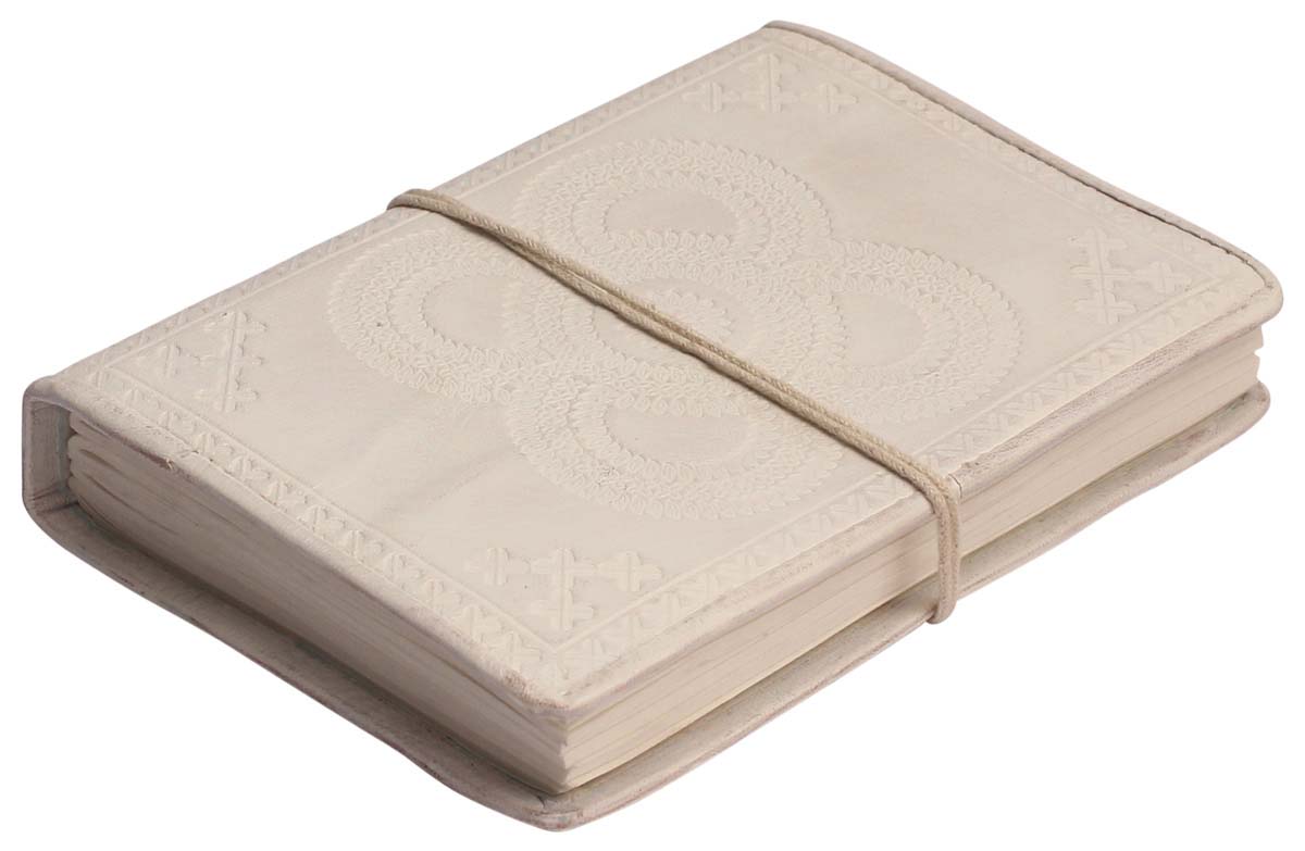 Buy in Bulk Wholesale Leather Journal with Handmade Paper - Handcrafted 7” White Diary with Embossing - Distressed-Look Notebooks/Sketchbooks/Gifts from India