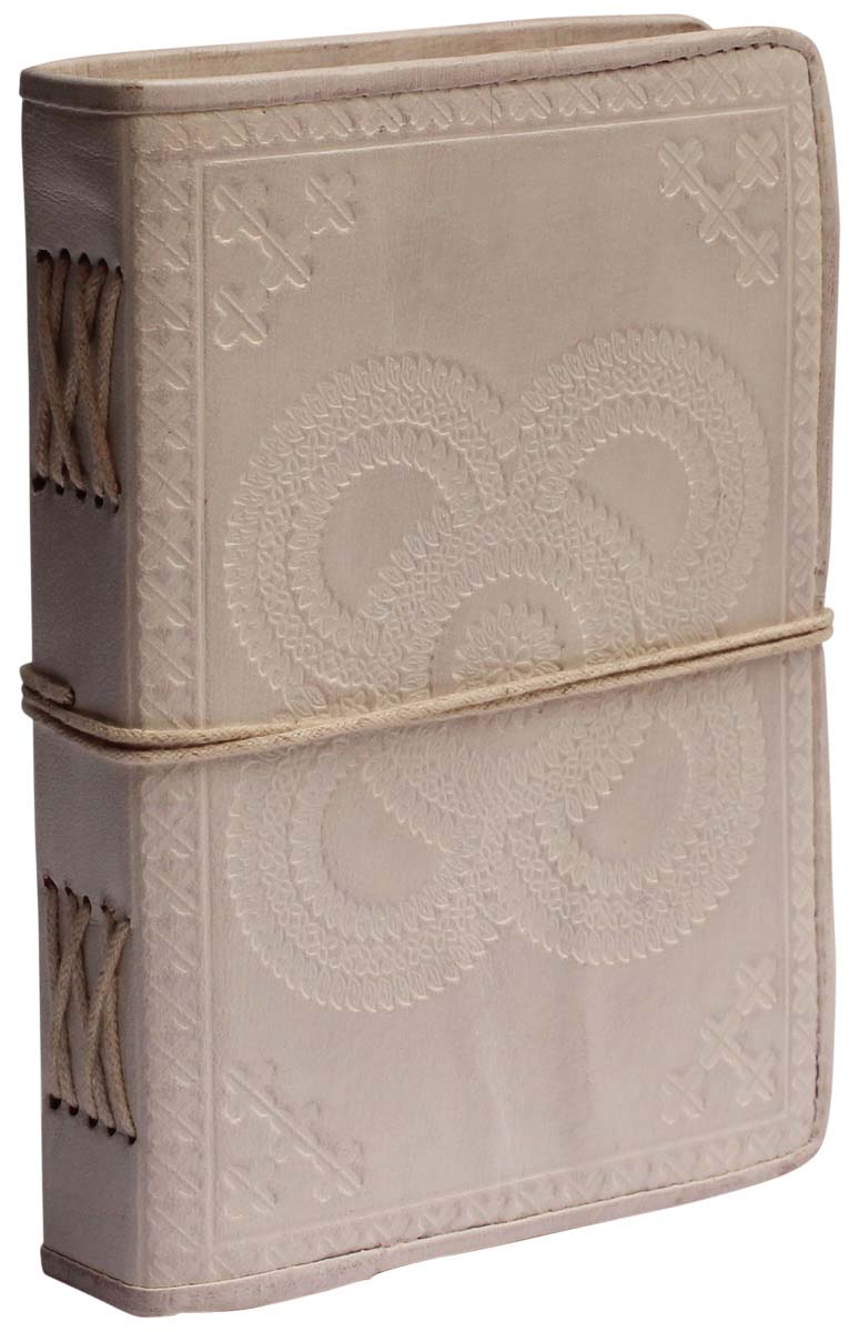 Buy in Bulk Wholesale Leather Journal with Handmade Paper - Handcrafted 7” White Diary with Embossing - Distressed-Look Notebooks/Sketchbooks/Gifts from India