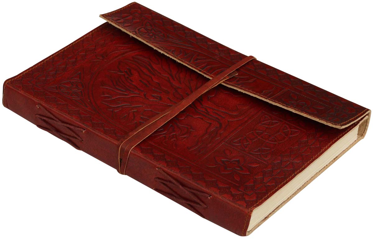 Buy in Bulk Wholesale 10” Handmade Leather Journal in Brown - Tree Motif - Classic-Look Notebooks/Scrapbooks