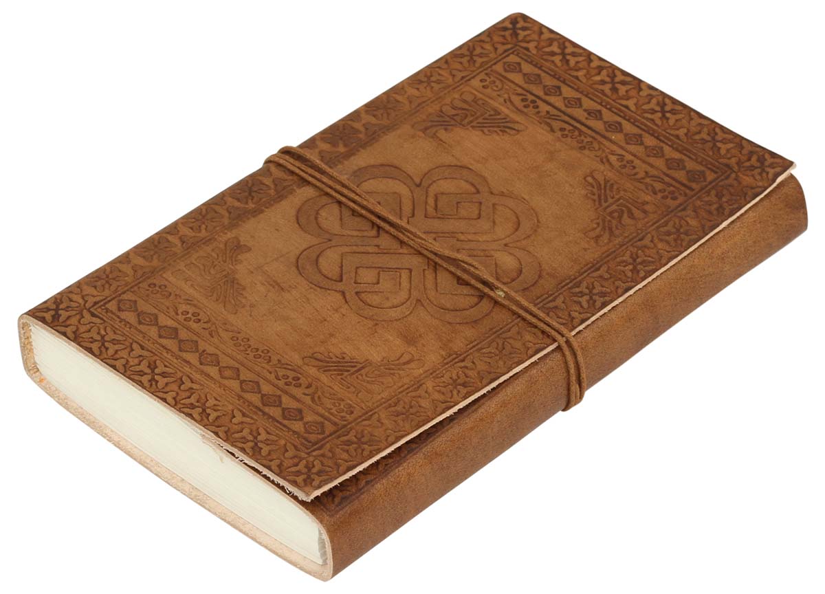 Genuine Handmade Leather Journal / Personal Notebook in Golden-Brown - Embossed Leather Breaking Benjamin Symbol - Travel Diaries & Gift Ideas - Buy in Bulk Wholesale
