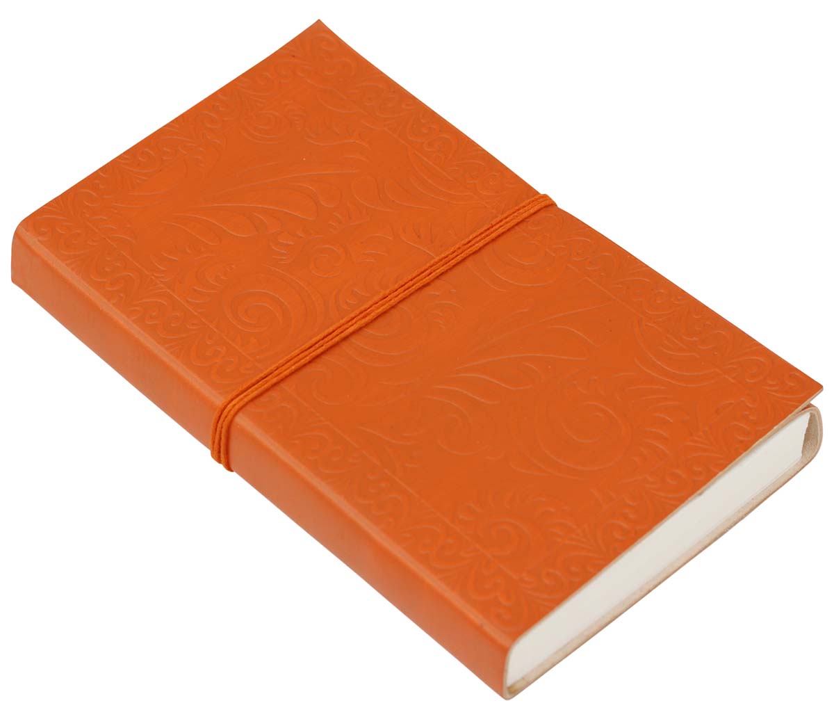 Genuine Handmade Leather Journal / Personal Notebook in Tangerine - Embossed Leather - Travel Diaries & Gift Ideas - Buy in Bulk Wholesale