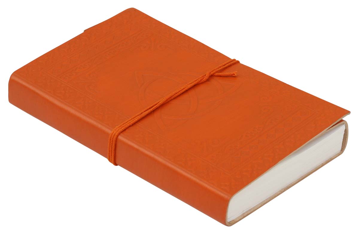 Genuine Handmade Leather Journal / Personal Notebook in Dull Orange - Embossed Leather Celtic Triquetra Motif - Travel Diaries & Gift Ideas - Buy in Bulk Wholesale