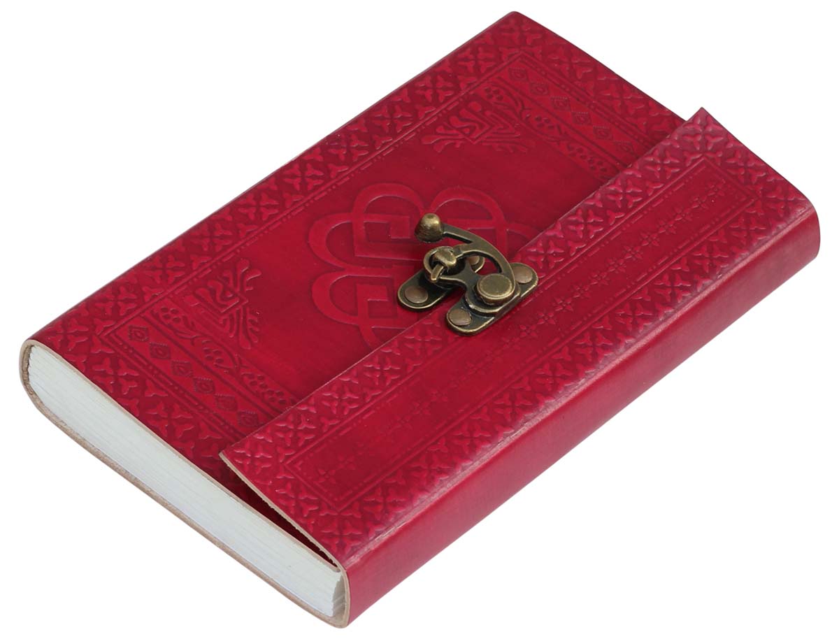 Genuine Handmade Leather Journal / Personal Notebook in Magenta - Embossed Leather Breaking Benjamin Symbol & Brass C-Lock - Travel Diaries & Gift Ideas - Buy in Bulk Wholesale
