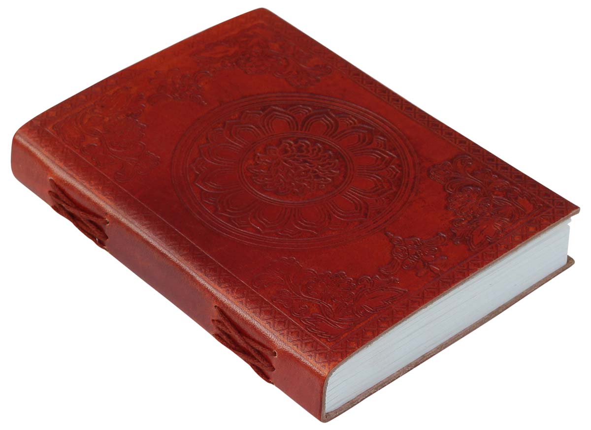 Genuine Handmade Leather Journal / Personal Notebook in Antiqued Mahogany Brown - Floral Chakra Embossed Leather - Travel Diaries & Gift Ideas - Buy in Bulk Wholesale