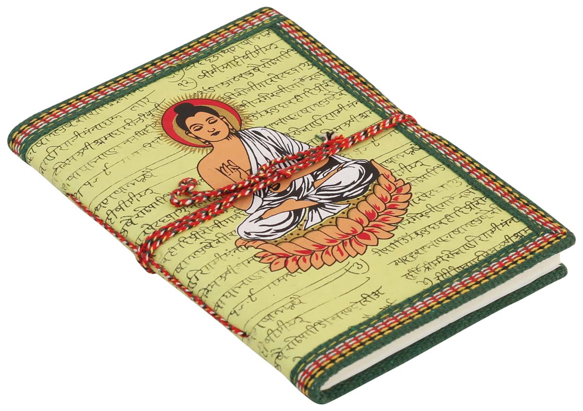 Handmade Paper Art Journal / Personal Notebook - Meditating Buddha Ethnic-Look Recycled Paper Eco-Friendly Diary - Travel Diaries & Gift Ideas - Buy in Bulk Wholesale