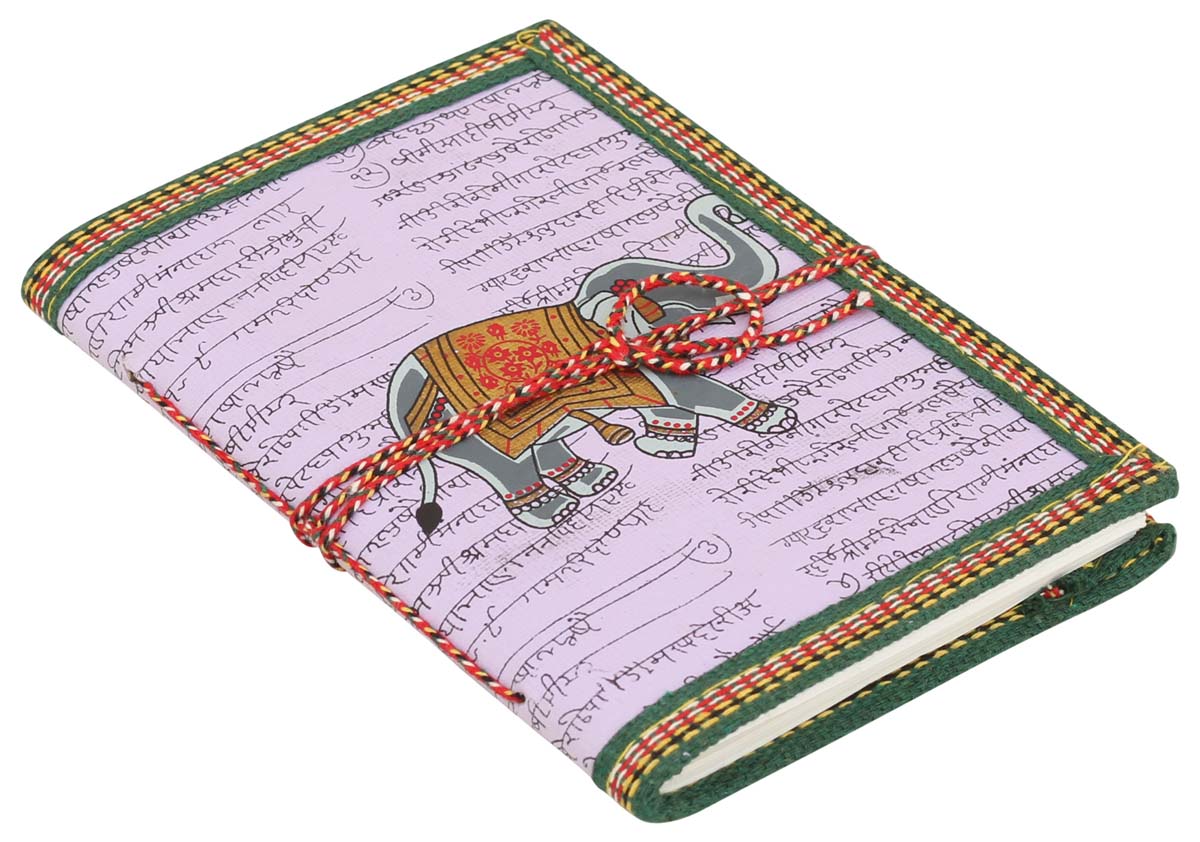 Handmade Paper Art Journal / Personal Notebook - Decorated Indian Elephant Ethnic-Look Recycled Paper Eco-Friendly Diary - Travel Diaries & Gift Ideas - Buy in Bulk Wholesale