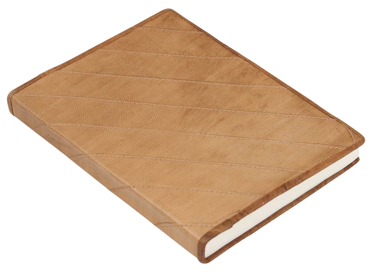 Genuine Handmade Leather Journal / Personal Notebook in Light Brown - Slant Leather Patches & Thread Stitches - Travel Diaries & Gift Ideas - Buy in Bulk Wholesale
