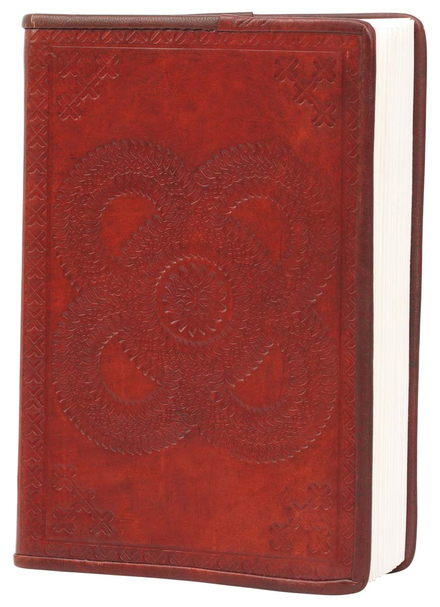 Genuine Handmade Leather Journal / Personal Notebook in Antiqued Cinnamon Brown - Embossed Leather Celtic Knot Floral Motif - Travel Diaries & Gift Ideas - Buy in Bulk Wholesale