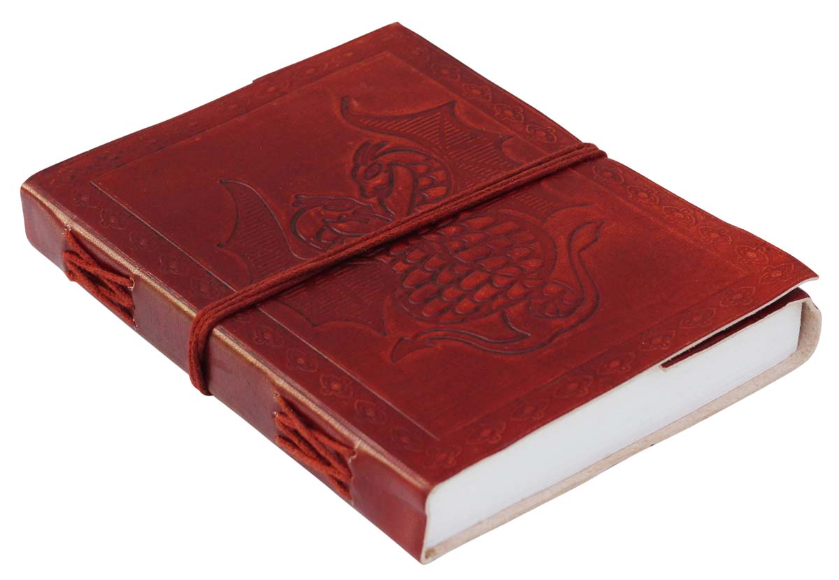 Genuine Handmade Leather Journal / Personal Notebook in Antiqued Cinnamon Brown - Double Dragon Embossed Leather - Travel Diaries & Gift Ideas - Buy in Bulk Wholesale
