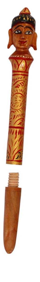 Bulk Wholesale Pen in Wood with a Colorful Rajasthani Lady Figurine Handmade Decorative Old-World Single Joint Pen