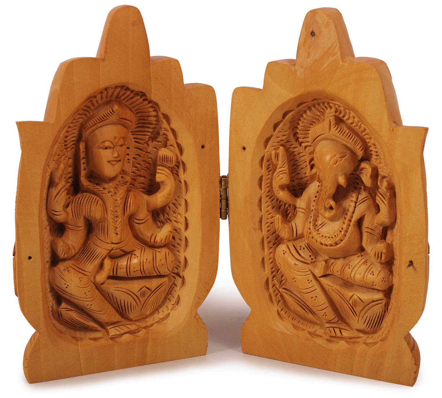 ArtistryBazaar Handmade 2.5" W X 5.5" H Wooden handcrafted hindu god idol laxmi and ganesh for hindu puja and decoration for home, office, temple, diwali decoration