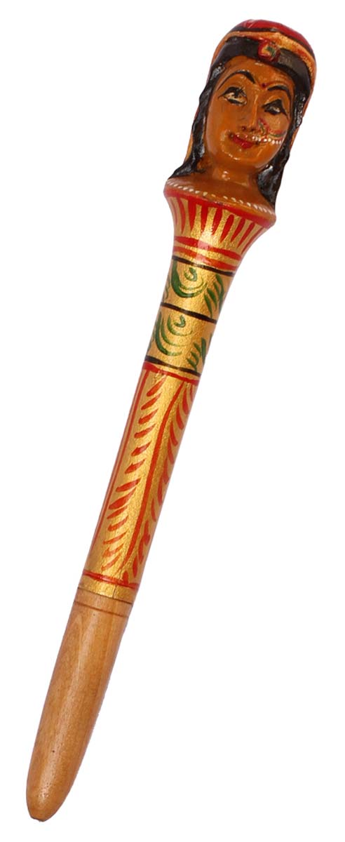 Bulk Wholesale Handmade Decorative Pen in Wood with a Colorful Lady Figurine - Old-World Single Joint Pen