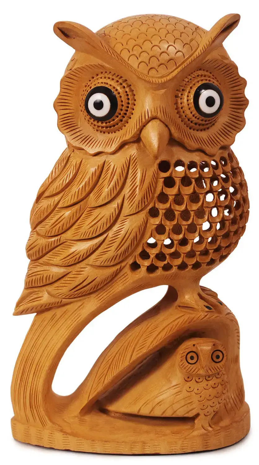 ArtistryBazaar Handmade 2.4" W X 8" H Decorative Wooden handcrafted owl Bird figurine  for home, office, shelf décor, tabletop -Showpiece for home, office, living room,shelf décor