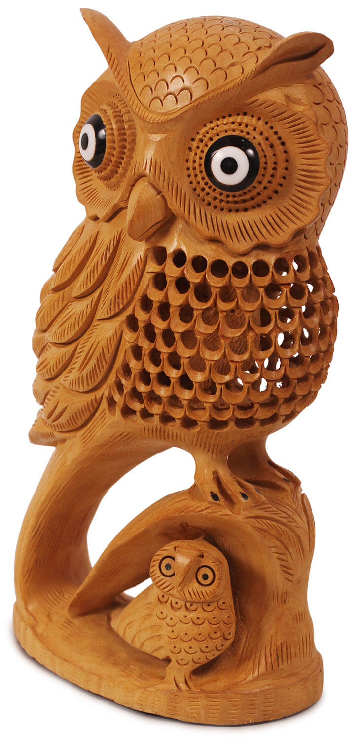 ArtistryBazaar Handmade 2.4" W X 8" H Decorative Wooden handcrafted owl Bird figurine  for home, office, shelf décor, tabletop -Showpiece for home, office, living room,shelf décor