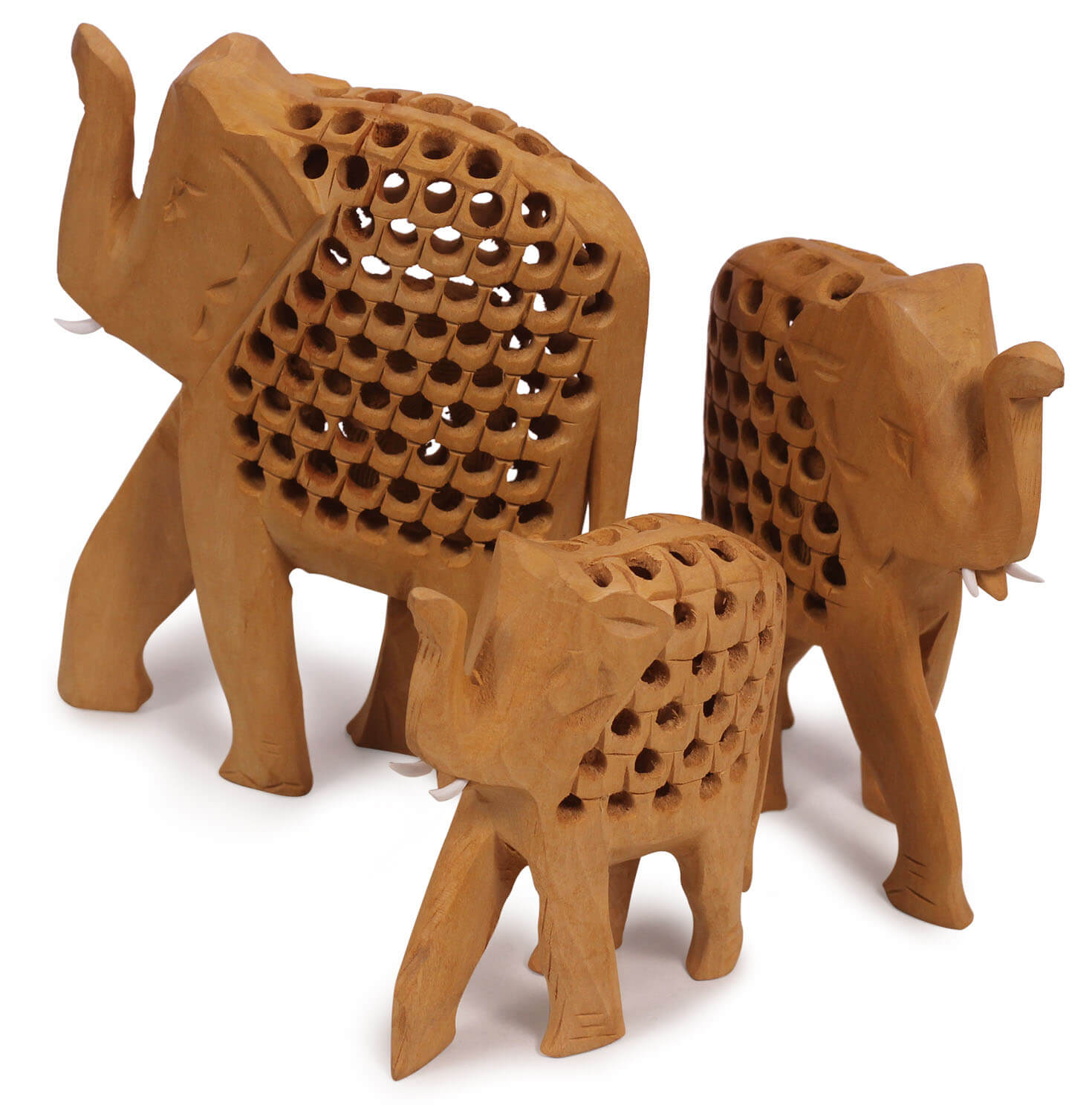 ArtistryBazaar Handmade 4.5" L X 1.5" W  X 6" H Wooden handcrafted elephant -Handcrafted from India-Showpiece for home, office, living room,shelf décor -Gift for house warming