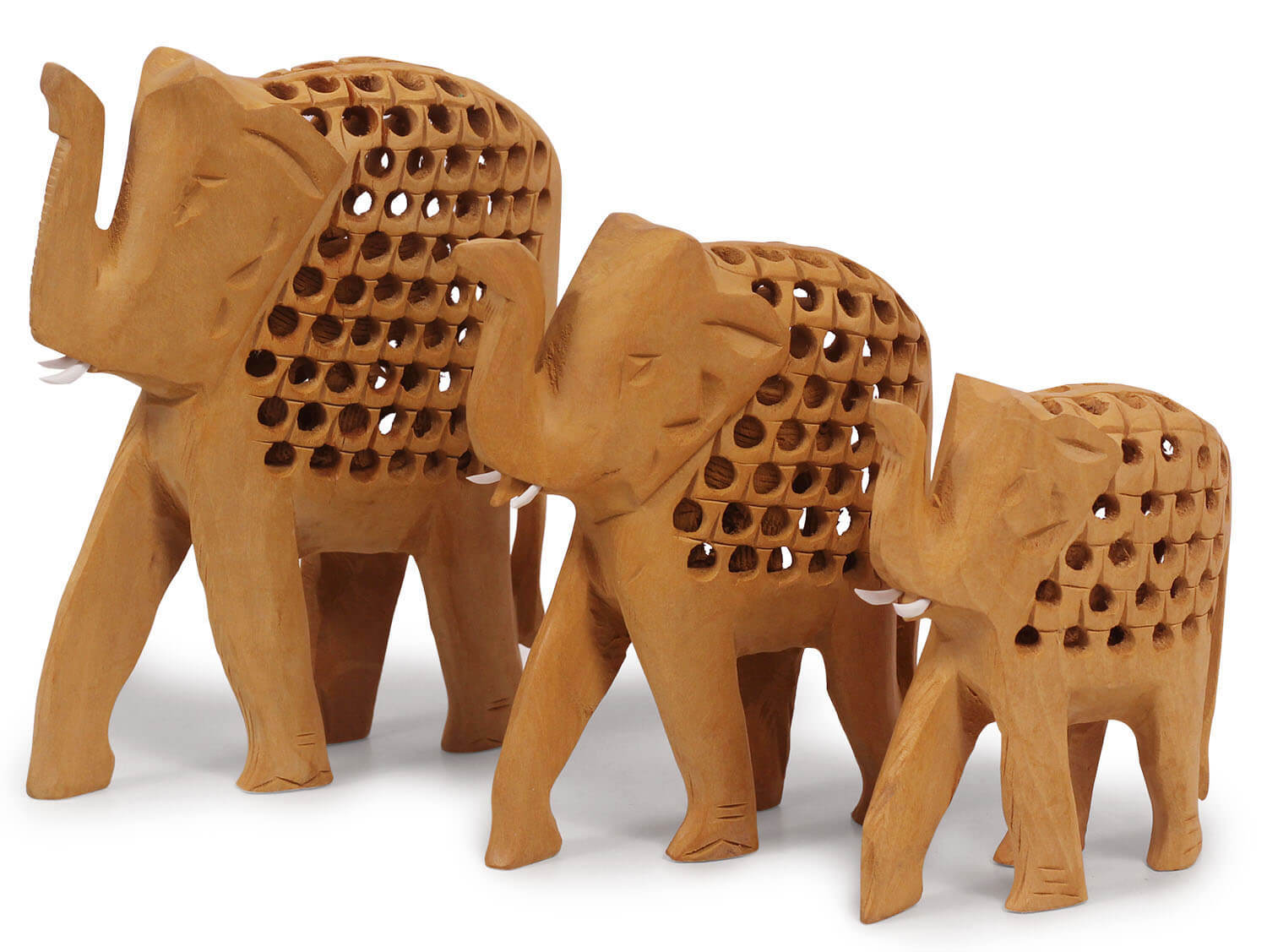 ArtistryBazaar Handmade 4.5" L X 1.5" W  X 6" H Wooden handcrafted elephant -Handcrafted from India-Showpiece for home, office, living room,shelf décor -Gift for house warming