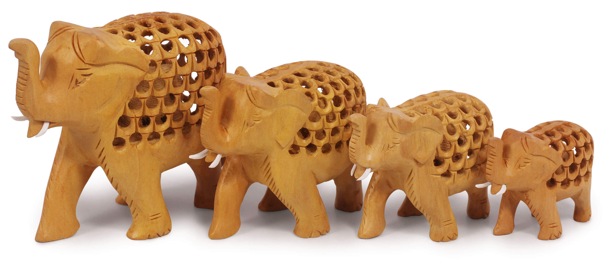 ArtistryBazaar Handmade 1.6" W X 4.5" H Wooden handcrafted elephant set of 4 -Handcrafted from India-Showpiece for home, office, living room,shelf décor -Gift for house warming