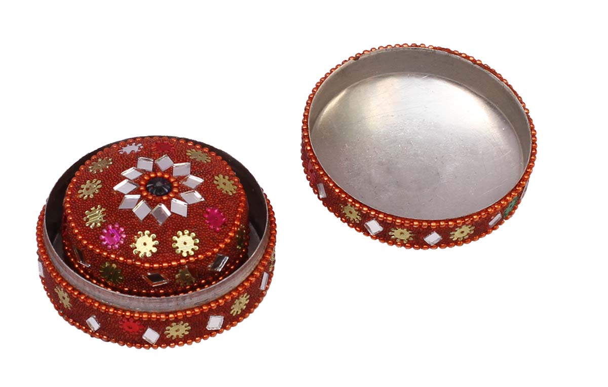 Wholesale Set of 3 Aluminium Jewelry Boxes - Bulk Buy Handmade Red Keepsake Box/Trinket Box Decorated with the Traditional Laakh Work from India