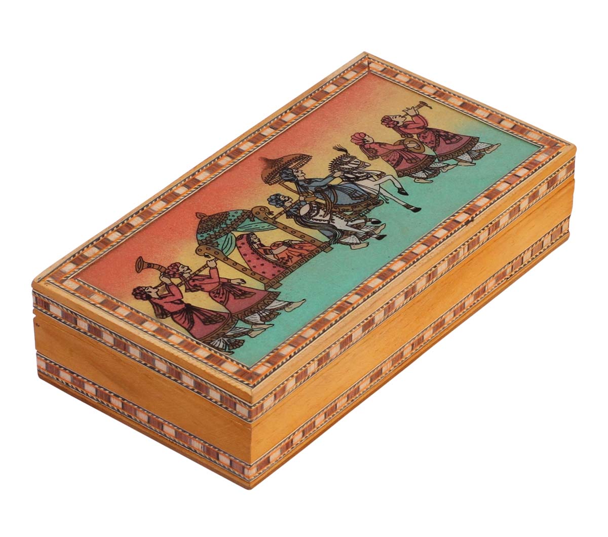 Source 8.4x4.4” Wooden Jewelry Box in Bulk - Wholesale Rectangular Shaped Jewelry Box/Trinket Box in Gem Stone Dust Painting – Rajasthani Art - Jewelry Accessories from India