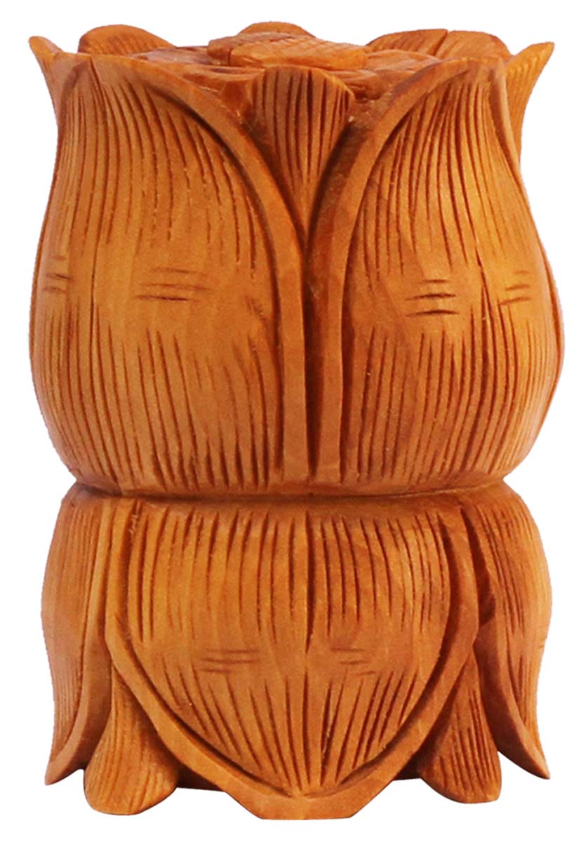 Wholesale 3” Hand Carved Lord Ganesha & Goddess Lakshmi Figurine/Statue Inside Lotus Shaped Statue - Bulk Buy Home Decor Item with Intricate Carving in Wood from India