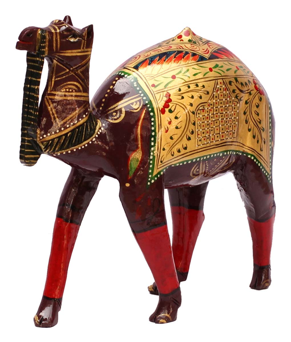 Bulk Wholesale Handcrafted & Hand-Painted Statue / Sculpture of Camel in Wood – Colorful Traditional-Look Statue from India