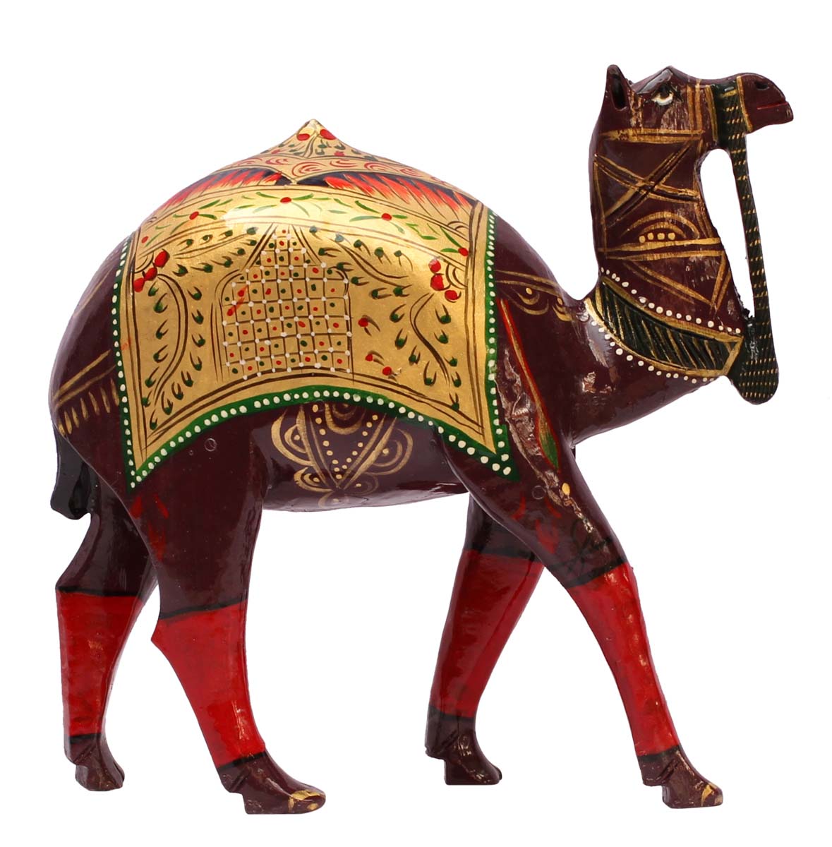 Bulk Wholesale Handcrafted & Hand-Painted Statue / Sculpture of Camel in Wood – Colorful Traditional-Look Statue from India
