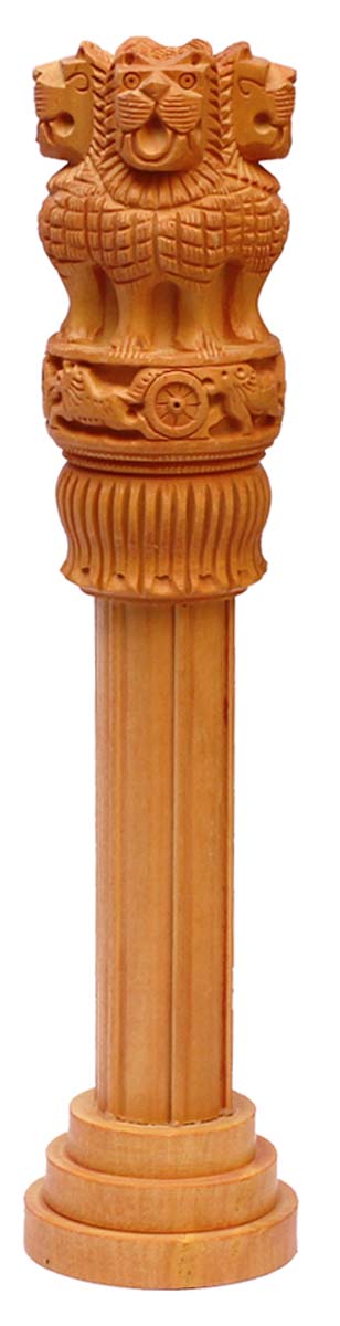 Wholesale 10” Ashoka Pillar/Indian National Emblem in Bulk - Source Hand Carved Wood ‘Ashoka Pillar with 4 Lions’ Centerpiece/Decorative Showcase - Home/Table & Office Decor from India