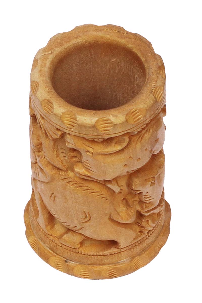 Bulk Wholesale Hand-Carved Pen-Stand / Stationery Organizer in Kadam-Wood with Intricate Carving of Traditional Motifs – Utility Item from India