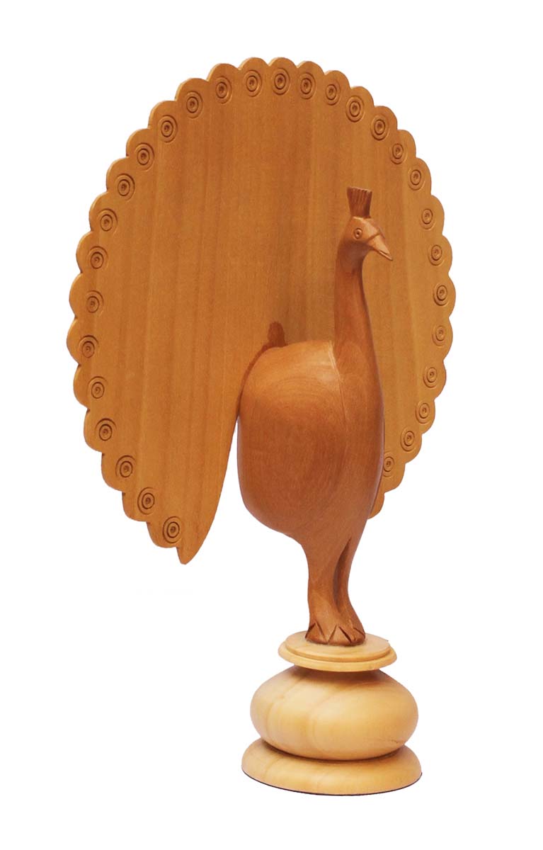 Bulk Wholesale Handcrafted Statue / Sculpture of ‘Peacock with Open Wings’ in Wood – Traditional-Look Statue from India