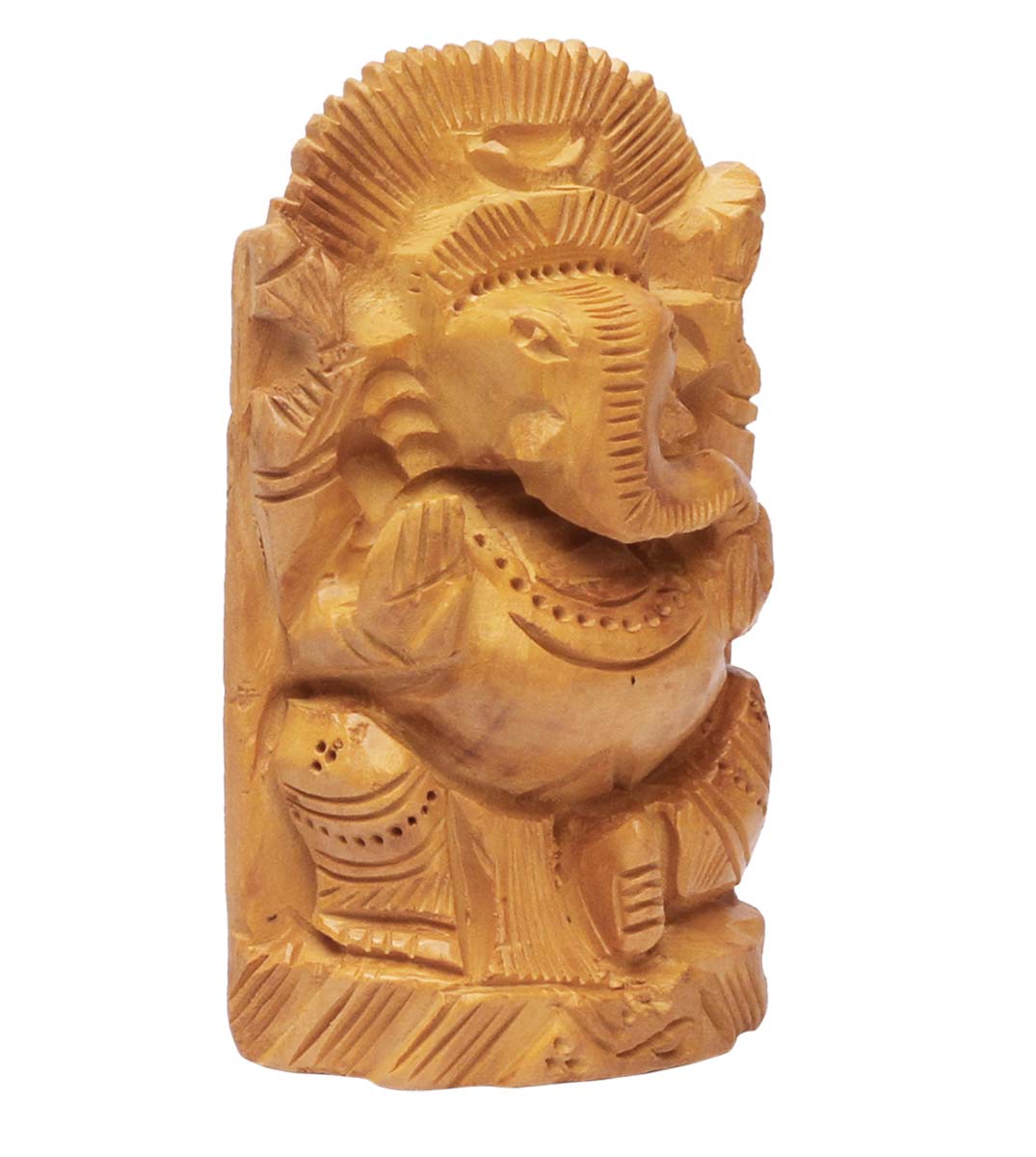 Wholesale Lord Ganesha Figurine - Buy in Bulk 4” Hand Carved Wooden Hindu God Figurine/Statue in Sitting Pose - Unique Good Luck Charms Wood Sculpture - Home & Office Decor