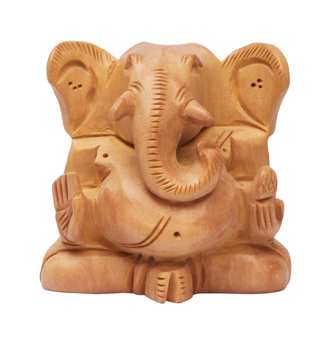 Wholesale 3.2” Sitting Lord Ganesha Figurine - Buy in Bulk Hand Carved Wooden Hindu God Figurine/Statue in Sitting Pose - Unique Good Luck Charms Wood Sculpture - Home & Office Decor