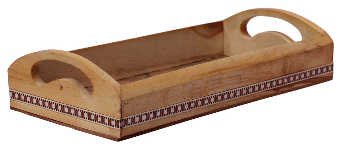 Bulk Wholesale Handcrafted Decorative Serving Tray in Natural Wood– Antique Style Art-Piece with Painting of Ladies Covered with a Glass