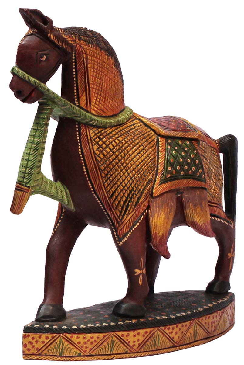Wholesale 12” Horse Figurine - Buy in Bulk Hand Carved Wood Figurine/Statue of Horse Painted in Multiple Colors - Home Decor with Traditional Indian Motif Carving - Unique Animal Decor Sculpture from India