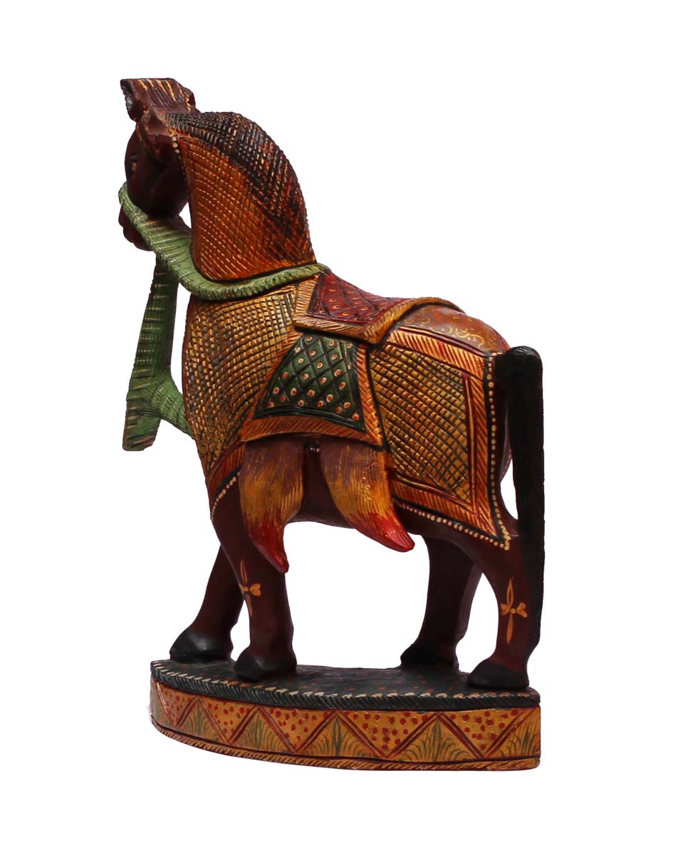 Wholesale 12” Horse Figurine - Buy in Bulk Hand Carved Wood Figurine/Statue of Horse Painted in Multiple Colors - Home Decor with Traditional Indian Motif Carving - Unique Animal Decor Sculpture from India