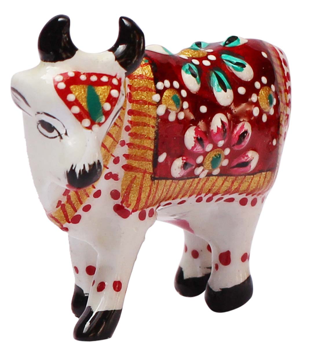 Wholesale Handmade Metal Statue / Sculpture of a Holy Cow in White – Hand-Painted Art-Piece in Traditional Style Emboss Painting