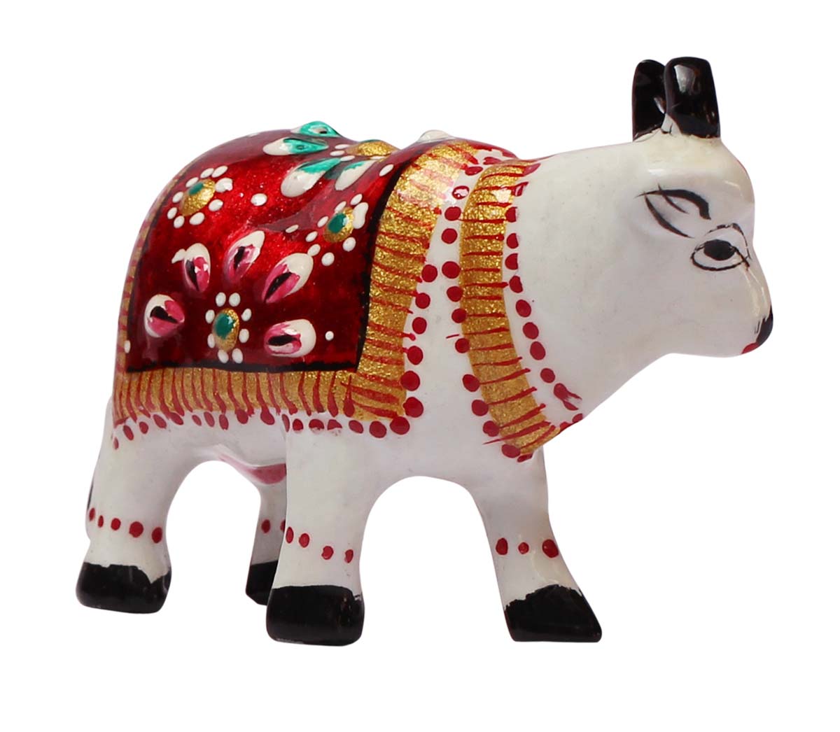 Wholesale Handmade Metal Statue / Sculpture of a Holy Cow in White – Hand-Painted Art-Piece in Traditional Style Emboss Painting