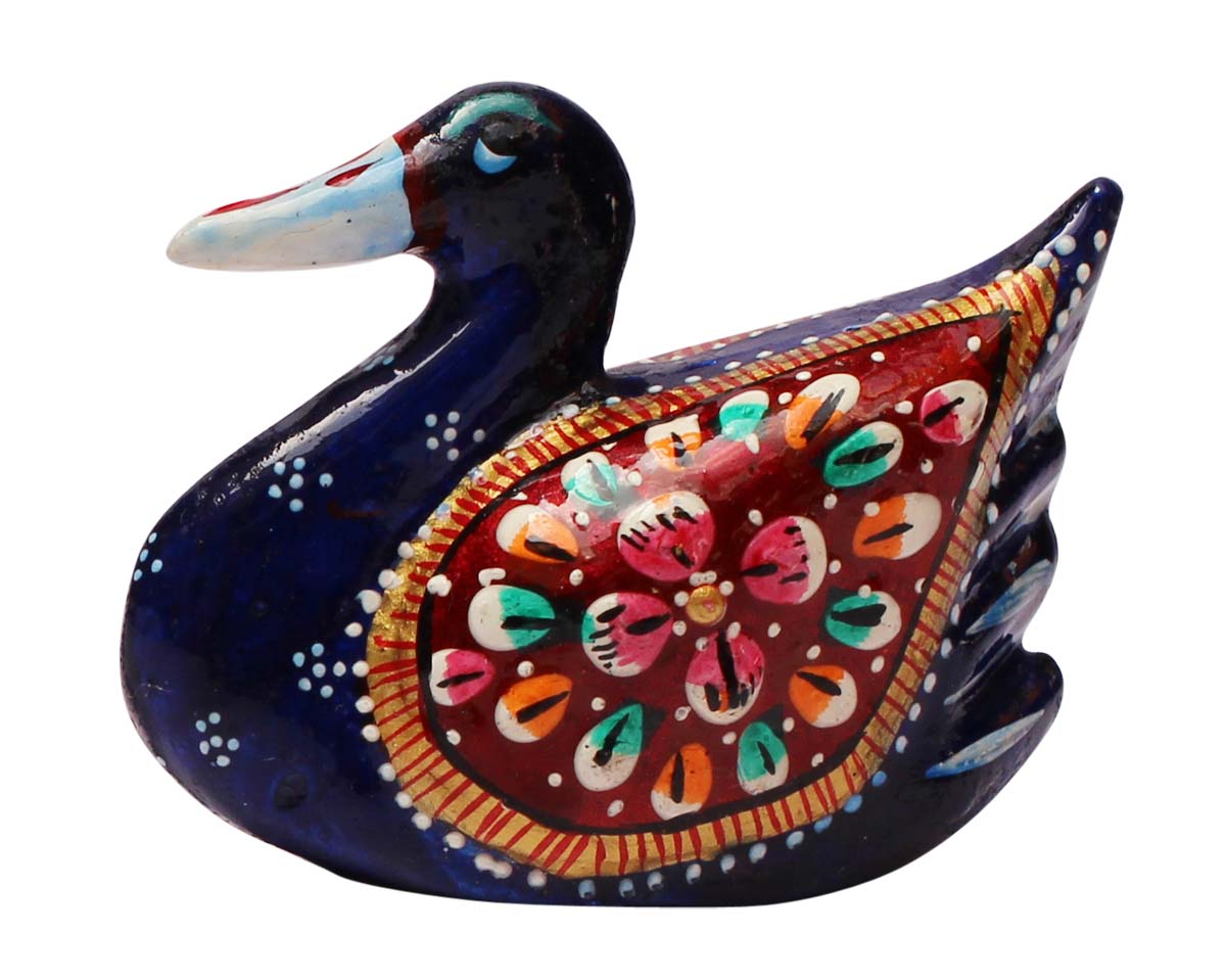 Wholesale 2.4” Metal Duck Figurine in Blue Color with Meenakari Work - Hand-Painted Metal Duck Sculpture/Statue - Unique Gift Items - Home Decor from India