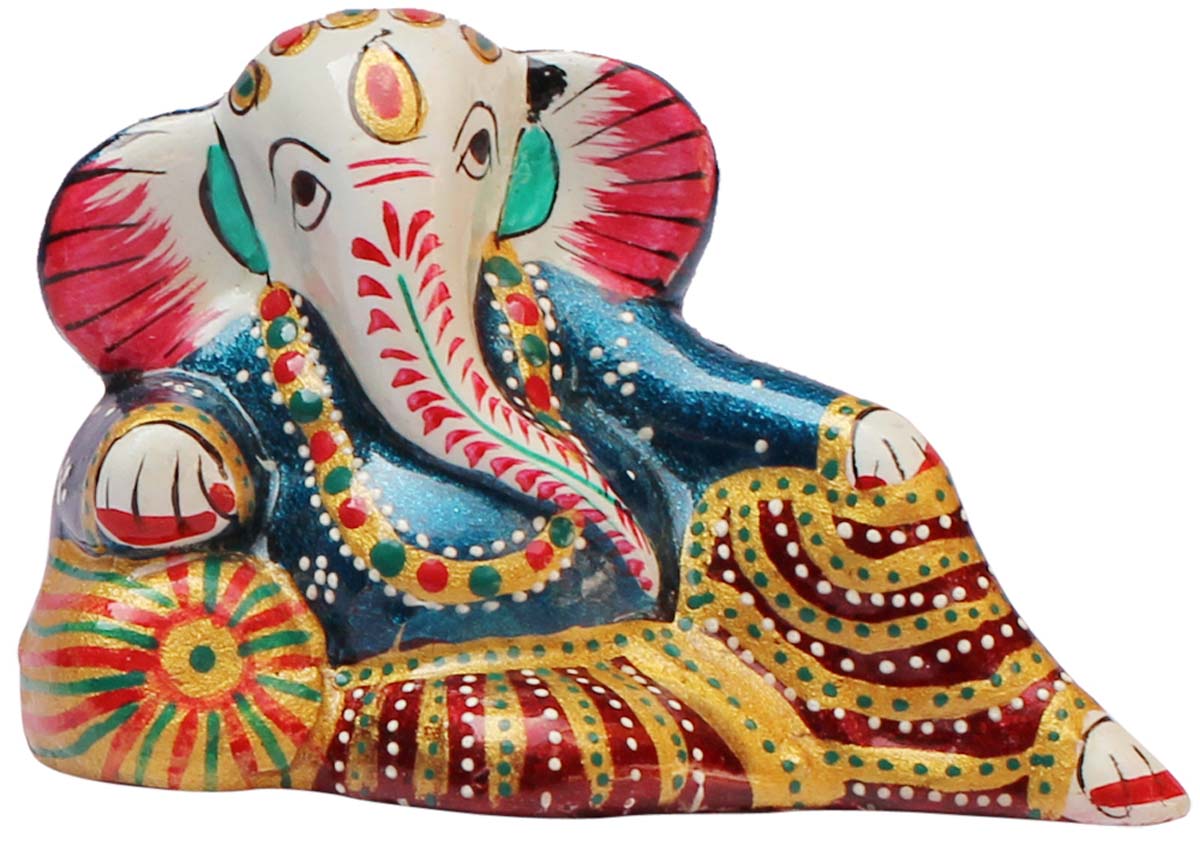 Bulk Wholesale 3.1” Handmade Metal Statue / Sculpture / Idol of Lord Ganesha in Relaxing Pose – Hand-Painted Art-Piece in Traditional Style Meenakari Art – Home Décor from India