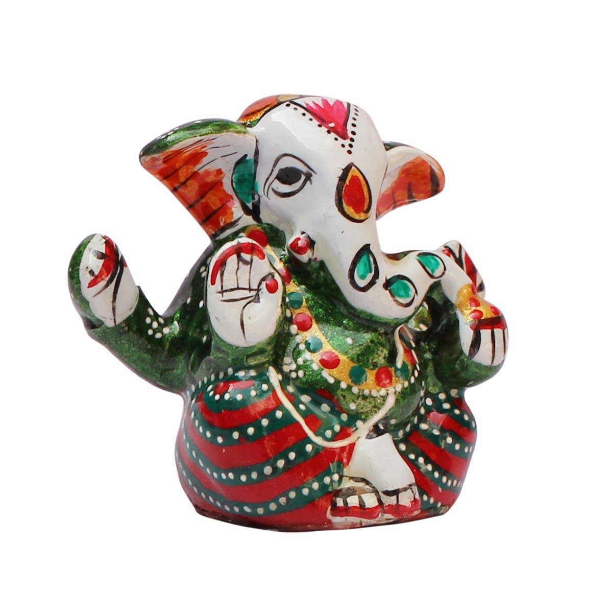 Wholesale Handmade Metal Statue / Sculpture of Sitting Lord Ganesha in Bright Colors – Hand-Painted Art-Piece in Traditional Style Emboss Painting