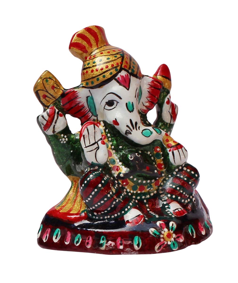 Wholesale Lord Ganesha Figurine - Buy in Bulk 2.6” Handmade Wooden Hindu God Ganpati Figurine/Statue in Sitting Pose - Hand-Painted Art-Piece in Traditional Style Meenakari Art