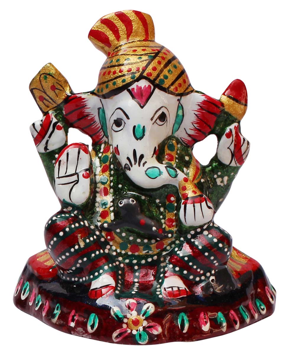 Wholesale Lord Ganesha Figurine - Buy in Bulk 2.6” Handmade Wooden Hindu God Ganpati Figurine/Statue in Sitting Pose - Hand-Painted Art-Piece in Traditional Style Meenakari Art