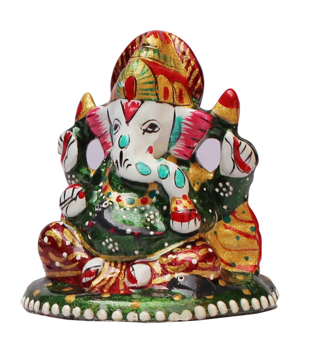 Wholesale Handmade Metal Statue / Sculpture of Sitting Lord Ganesha in Bright Colors – Hand-Painted Art-Piece in Traditional Style Emboss Painting
