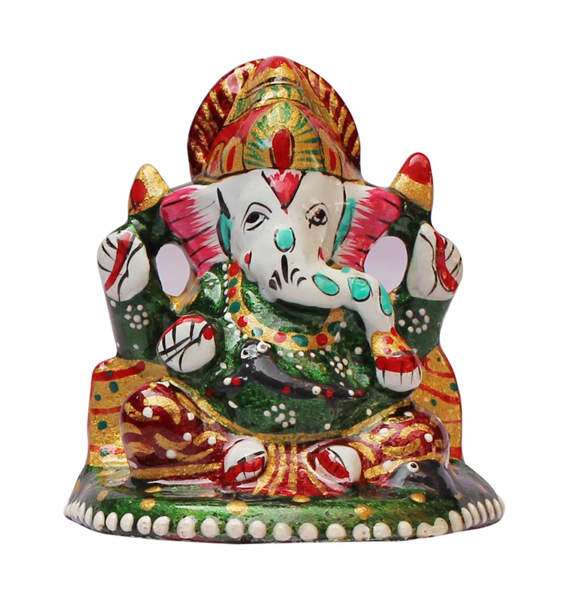 Wholesale Handmade Metal Statue / Sculpture of Sitting Lord Ganesha in Bright Colors – Hand-Painted Art-Piece in Traditional Style Emboss Painting