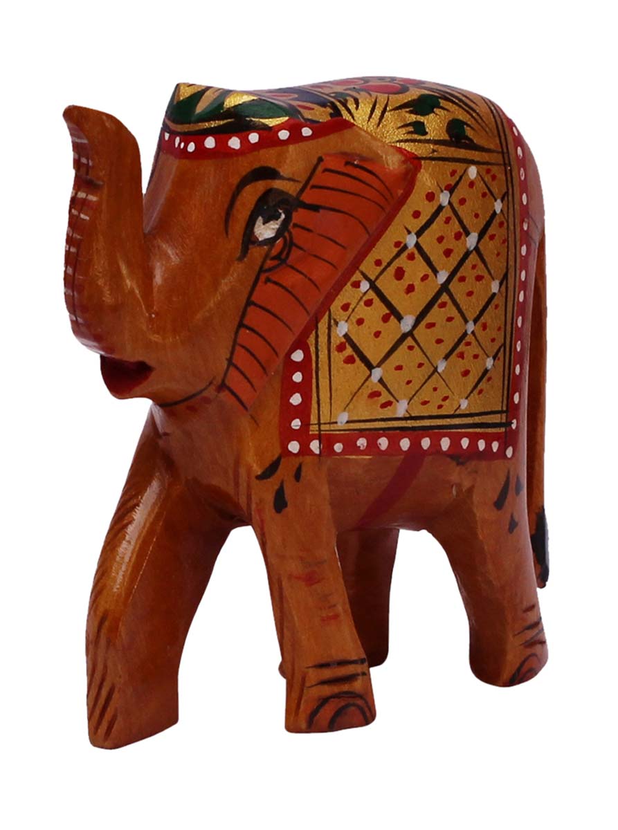 Wholesale Hand-Carved Kadam-Wood Statue / Sculpture of Elephant  Painted in Multiple Colors – Wooden Décor with Traditional Indian Motif Carving
